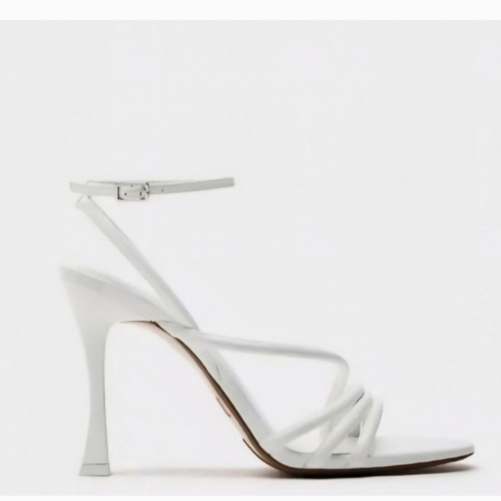 ZARA WHITE Angular Strappy Heels Size 8 - Picture 2 of 15